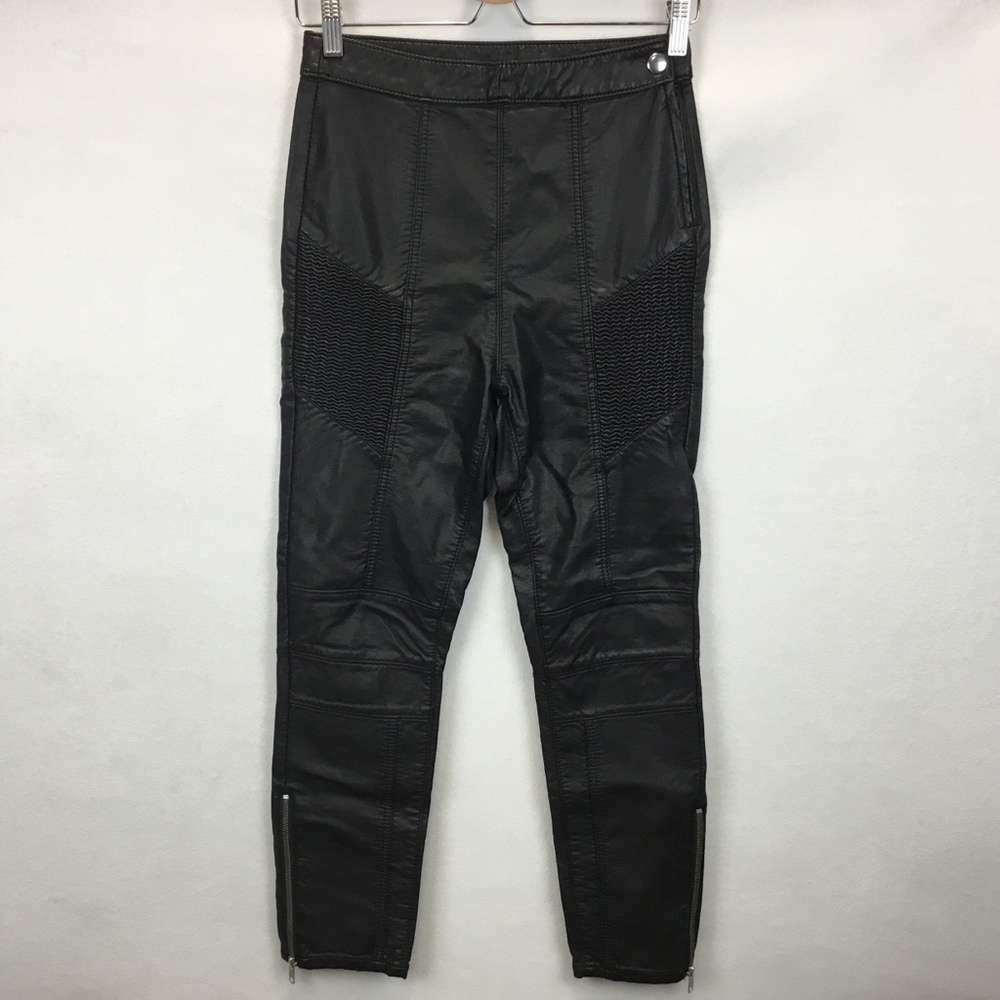 Free People Kaelin Vegan Leather Moto Leggings Pants Black Skinny Edgy Size 4